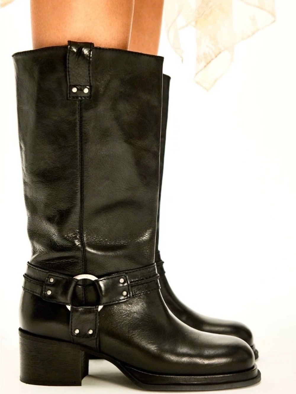 Free People Anok Harness Moto Boots Distress Black Leather Pull On